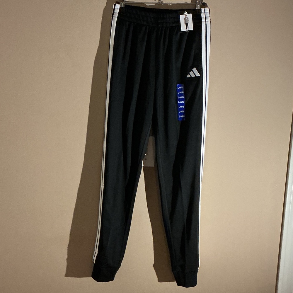 Adidas Kids Black Joggers with White Stripes
